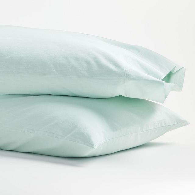 Washed Organic Cotton Light Blue Standard Pillowcases, Set of 2