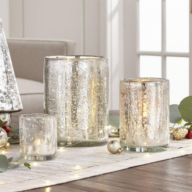 Bubbled Silver Glass Hurricane Candle Holder & Candles