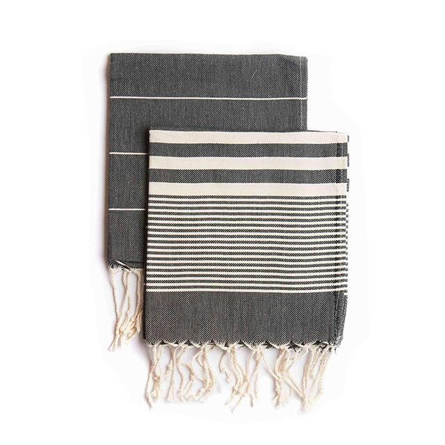 Set of 2, Eco-friendly Turkish Tea Towel, Dishclothes, Peshkir, Dish Towel, Kitchen Towel, Hand Towel (Black), Size: 18″ x 40″