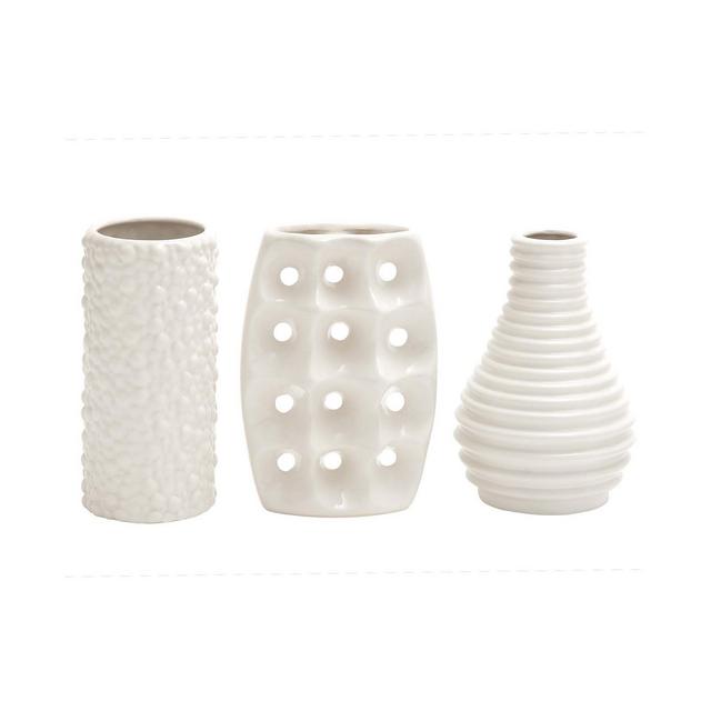 Modern Style Alabaster Ceramic Vases with Pierced Grid, Knotted, and Ridged Finishes, Set of 3