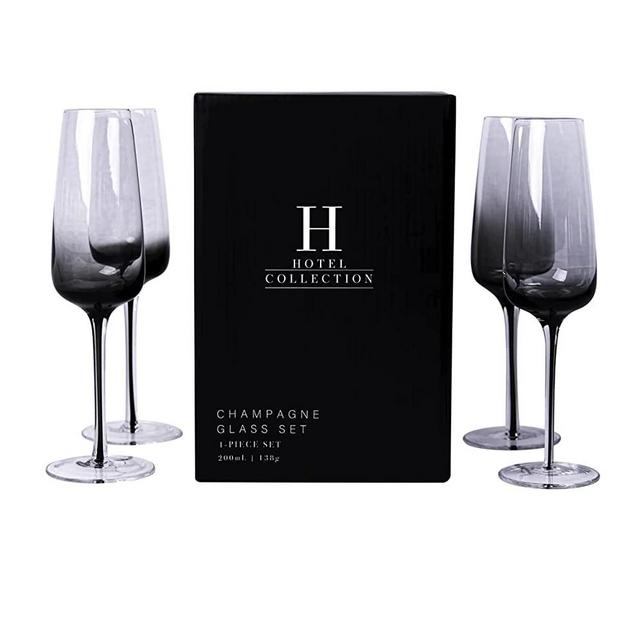 Hotel Collection Smoke Stem Champagne Glasses | Smoky Black Champagne and Coupe Flutes to Elevate Every Special Moment that Calls for Sparkling Wine | 4 Glasses (4 Glasses (Champagne))