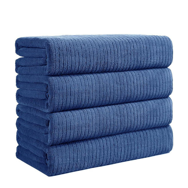 Lunoku Bath Towels Set of 4 Extra Large 35 x 70 Inches,Luxury Thick High Absorbent and Quick Dry Bath Sheet,Ultra Soft Microfiber,Bathroom,Beach,Yoga,Sport,SPA,Fitness (Navy Blue)