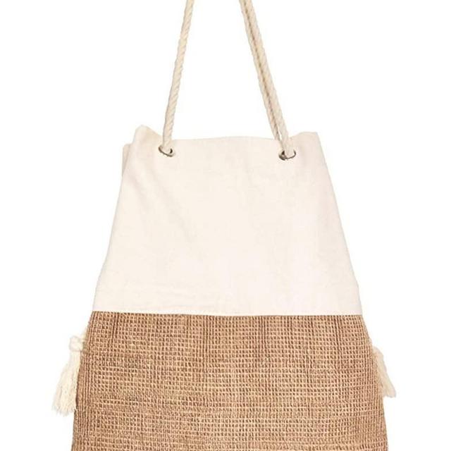 Large Beach Bag - woven beach bag - Canvas and Jute boho Tote Summer Shoulder Bag