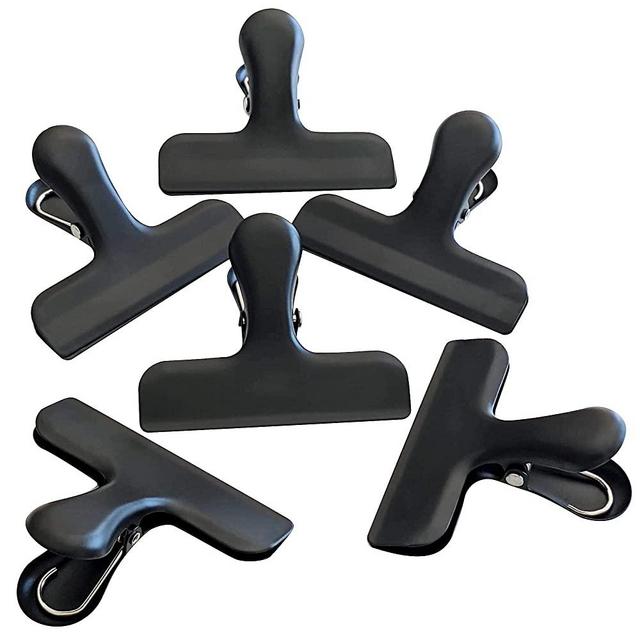 Croc Jaws Chip Clips Stainless Steel Large 3 inch Wide Black Color Heavy-Duty Bag Clips Airtight Seal for Food Bags. Multipurpose for Kitchen, Home, or Office. Set of 6 (Non Magnetic)