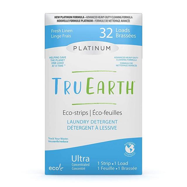 Tru Earth Platinum Eco-friendly Ultra Concentrated Compostable & Biodegradable Plastic-Free Heavy Duty Laundry Detergent Sheets/Eco-Strips (32 Loads, Fresh Linen)