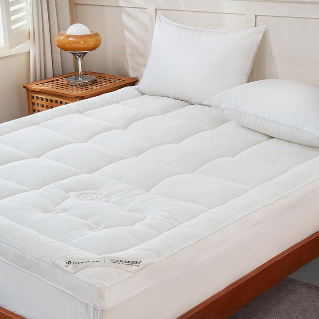 YOUR MOON 100% Organic Wool Mattress Topper Queen Size, 800GSM Natural Wool Filling, Thick Pillow Top Mattress Pad, Back Pain Relief Bed Topper with Cotton Cover, 16" Deep Pocket, 60"x80" (White)