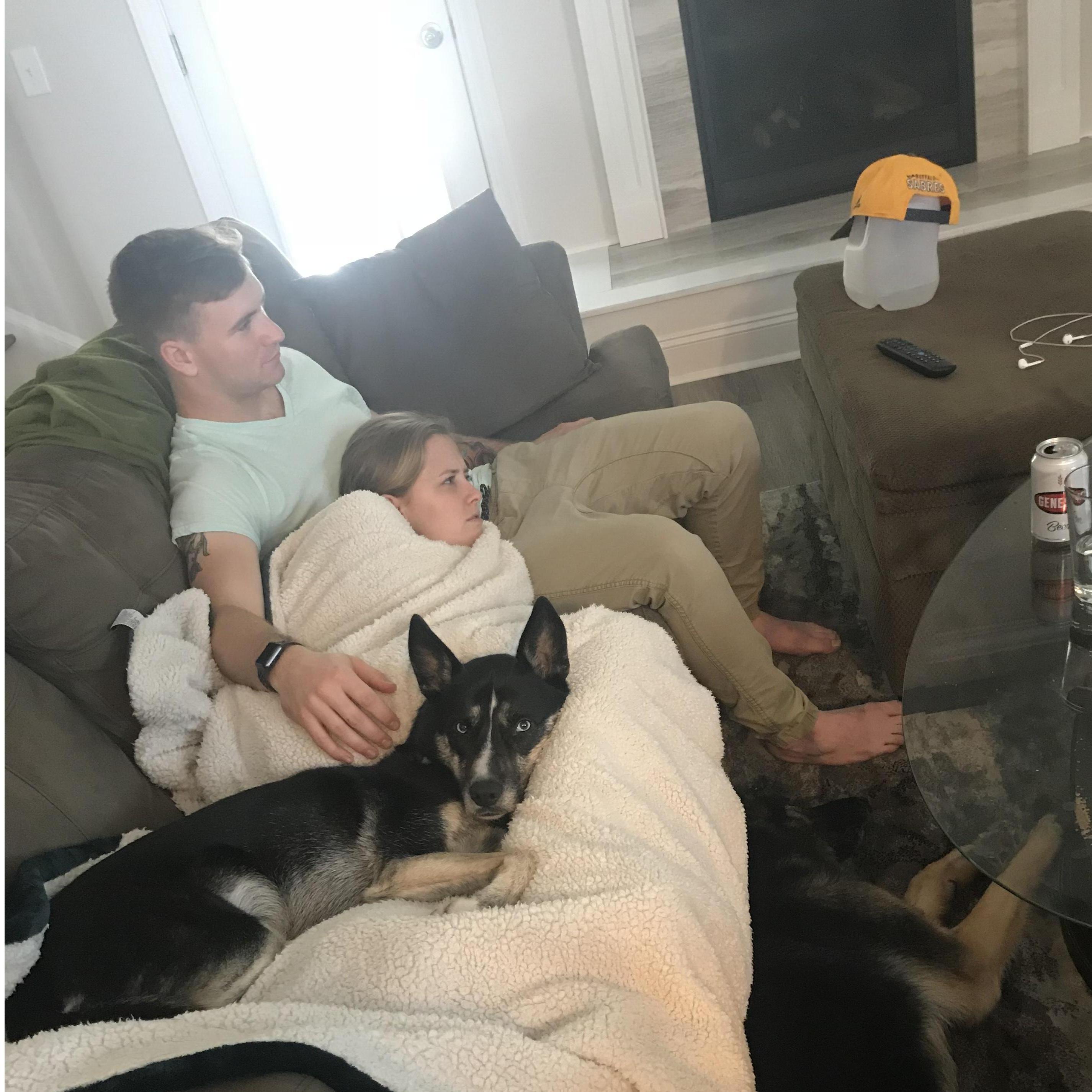 Spending some quality time together with our dog, Slate, and James' parent's dog, Chief.