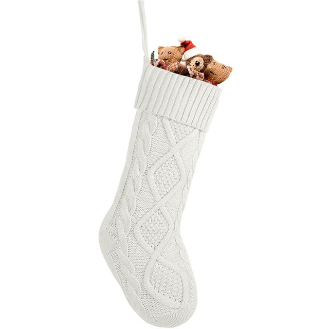 Personalized Christmas Stocking,18 Inches Knit Christmas Stockings,Knit Stockings Christmas,Large Size Cable Knitted Stocking for Gifts and Fireplace Christmas Holiday Party Decoration (White)