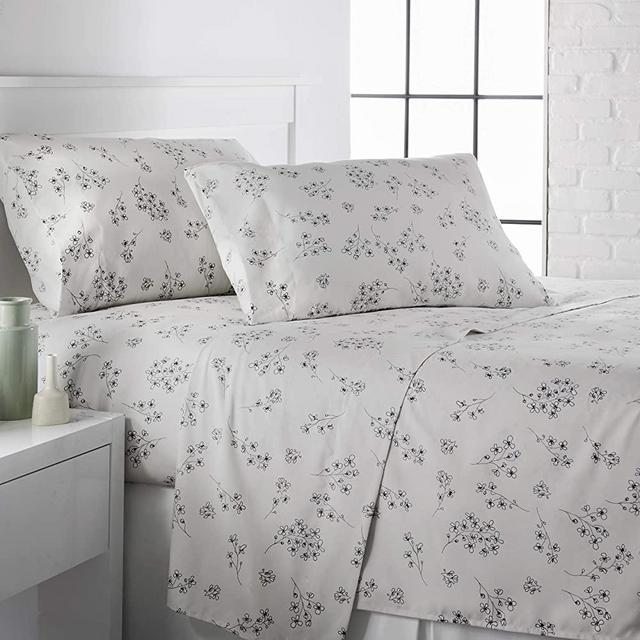 Southshore Fine Living, Inc. Sweet Florals Collection Ultra-Soft 4-Piece Sets, Queen, Lunar Grey