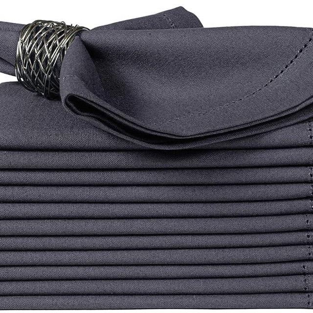 Cotton Cloth Dinner Napkins Set of 12, 18x18 Inch Steel Grey, Hemstiched & Mitered Corner, Reusable for Thanksgiving and Christmas
