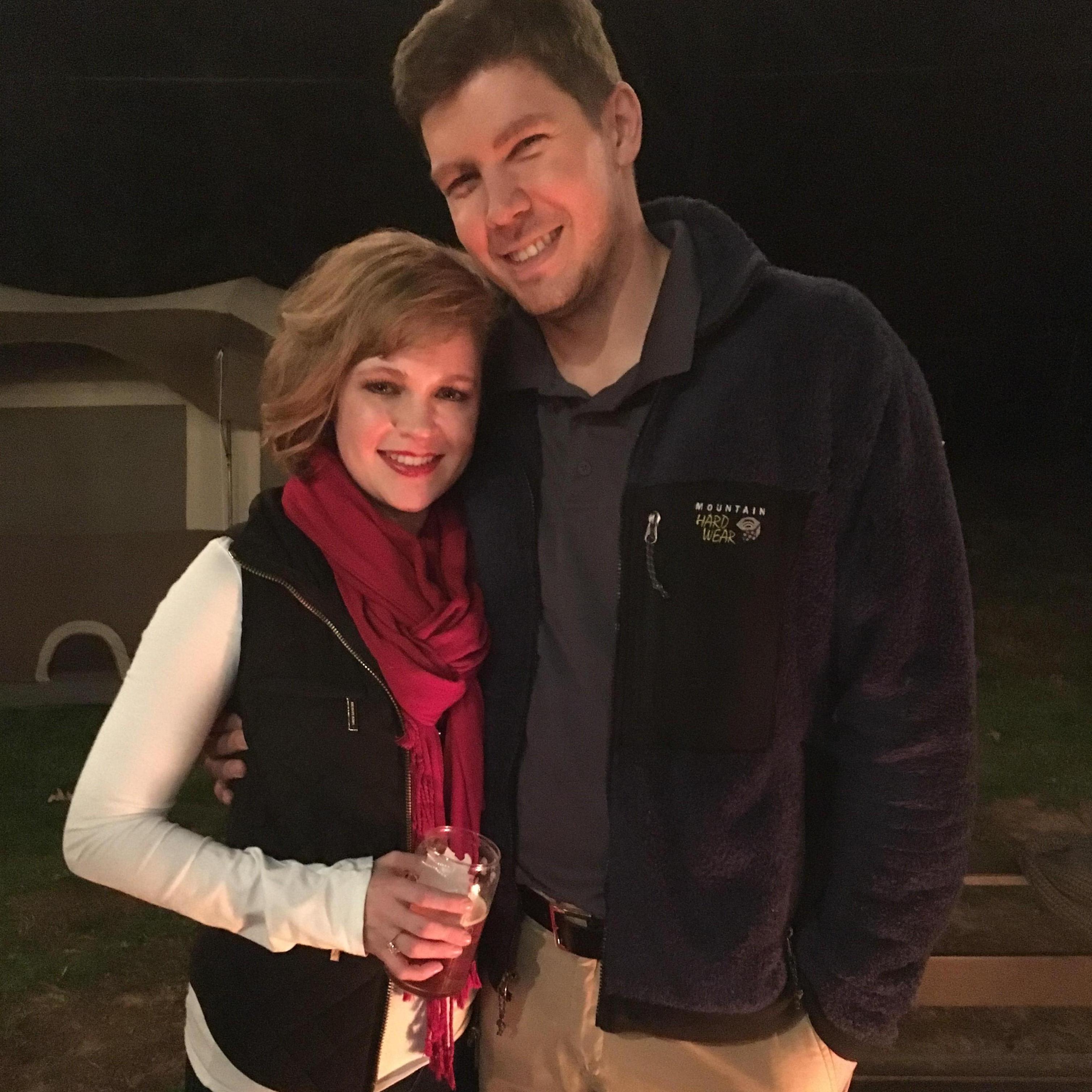One of our very first pictures together! March 2018 at a Tucker backyard bonfire night.