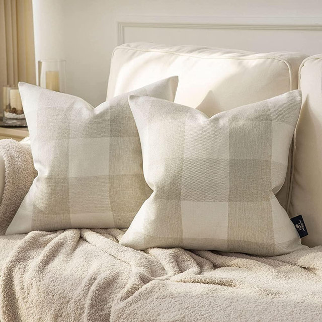 Phantoscope Pack of 2 Buffalo Check Plaid Throw Pillow Covers Outdoor Indoor Throw Pillows Farmhouse Square Pillow Cases for Home Decor Off White,20 x 20 Inches