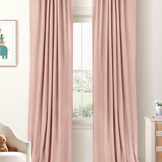 100% Blackout Shield Linen Blackout Curtains for Bedroom 84 Inches Long, Back Tab/Rod Pocket Living Room Drapes, Thermal Insulated Blackout Curtains 2 Panels Set, 50" W x 84" L, Blush Pink