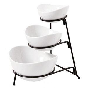 Gibson Elite 101991.04RM Gracious Dining 3 Tier Oval Bowl Set Ware with Metal Rack, White