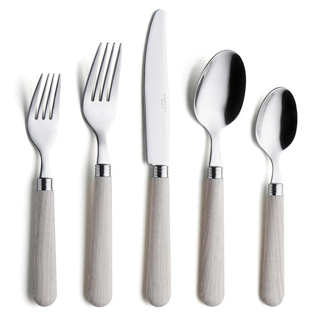 ANNOVA Silverware Set 20 Pieces Stainless Steel Cutlery Color Handle Flatware - 4 x Dinner Knife; 4 x Dinner Fork; 4 x Salad fork; 4 x Dinner Spoon; 4 x Dessert Spoon (Wood)
