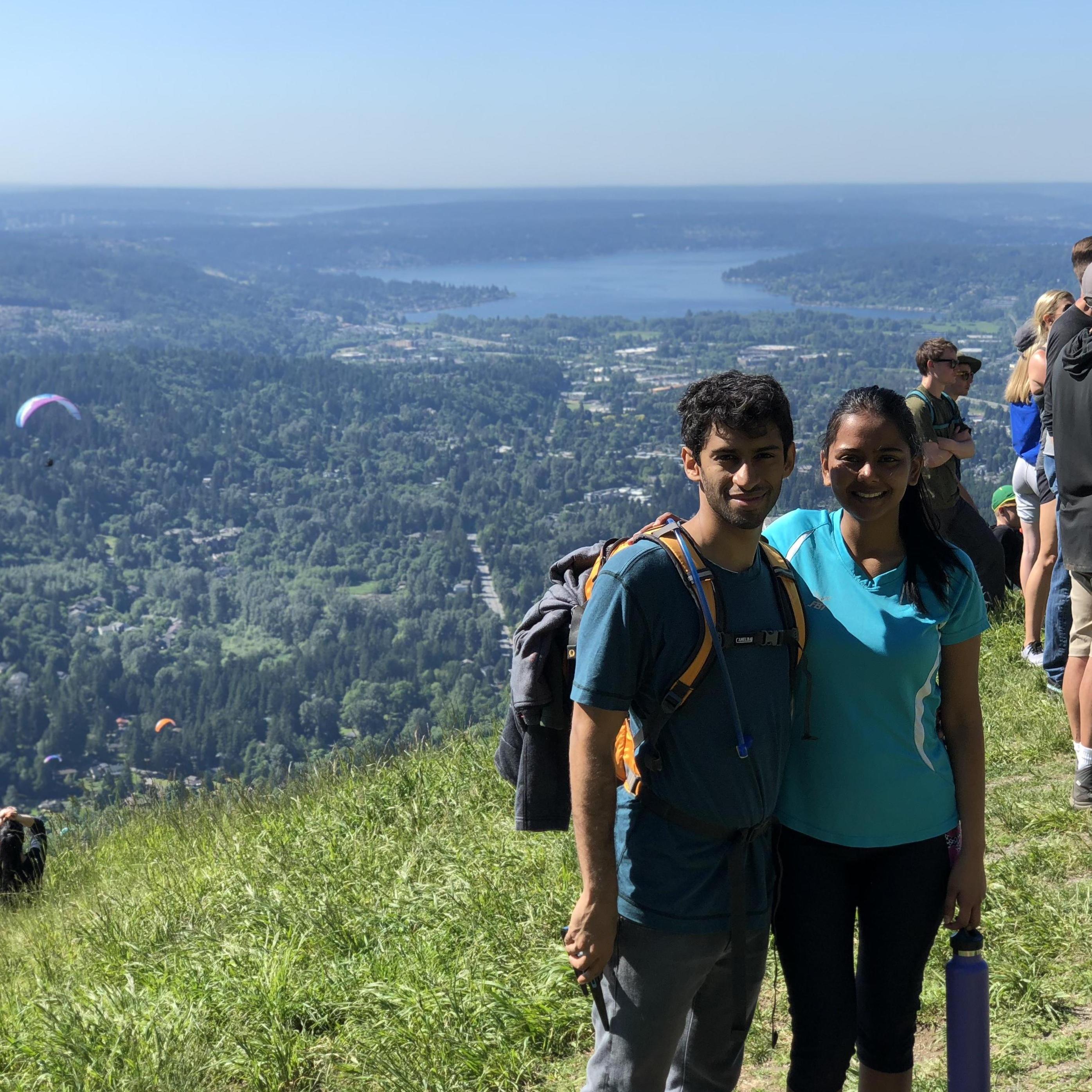 (Summer 2017) Avi began working in Seattle post graduation. Kinjal chose to do her internship in Seattle so they could be together during the summer! This is at the top of Poo Poo Point.