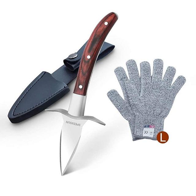 Oyster Shucking Knife,Oyster knife,Speensun shucking knife with Premium Quality Wood-handle With 5-leve Protection Food Grade Oyster Shucking Knife Glove (L),oyster shucker kit