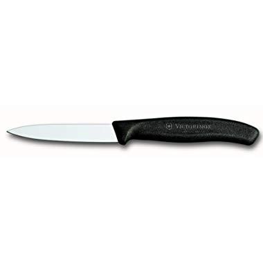 Victorinox 6.7603 3.25 Inch Swiss Classic Paring Knife with Straight Edge, Spear Point, Black, 3.25"