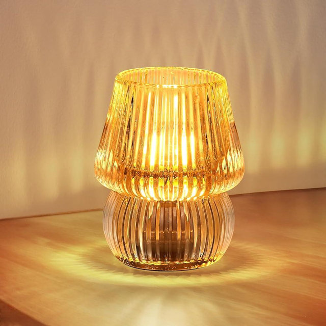SisiHokai Small Battery Operated Lamp with Timer, Tiny Cordless Glass Table Lamp for Home Decor, Kitchen, Bathroom, Birthday Gift for Women, Mushroom, Amber