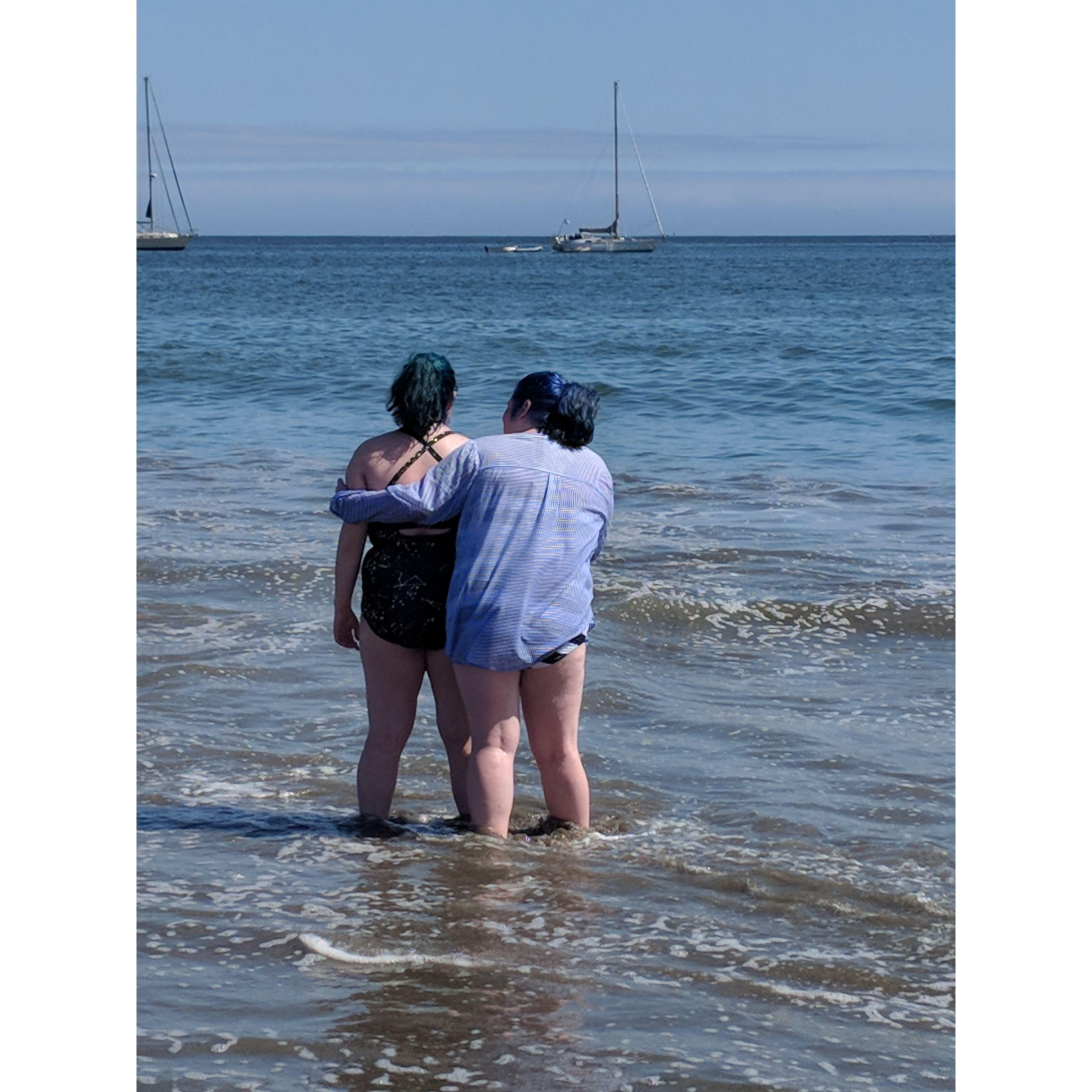 Seconds before Reny got shoved into a wave, Santa Cruz 2018