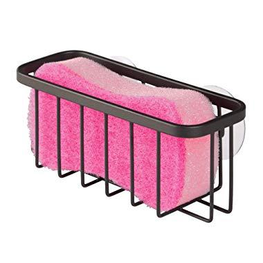 iDesign Austin Kitchen Sink Suction Holder for Sponges, Scrubbers, Soap - Matte Black
