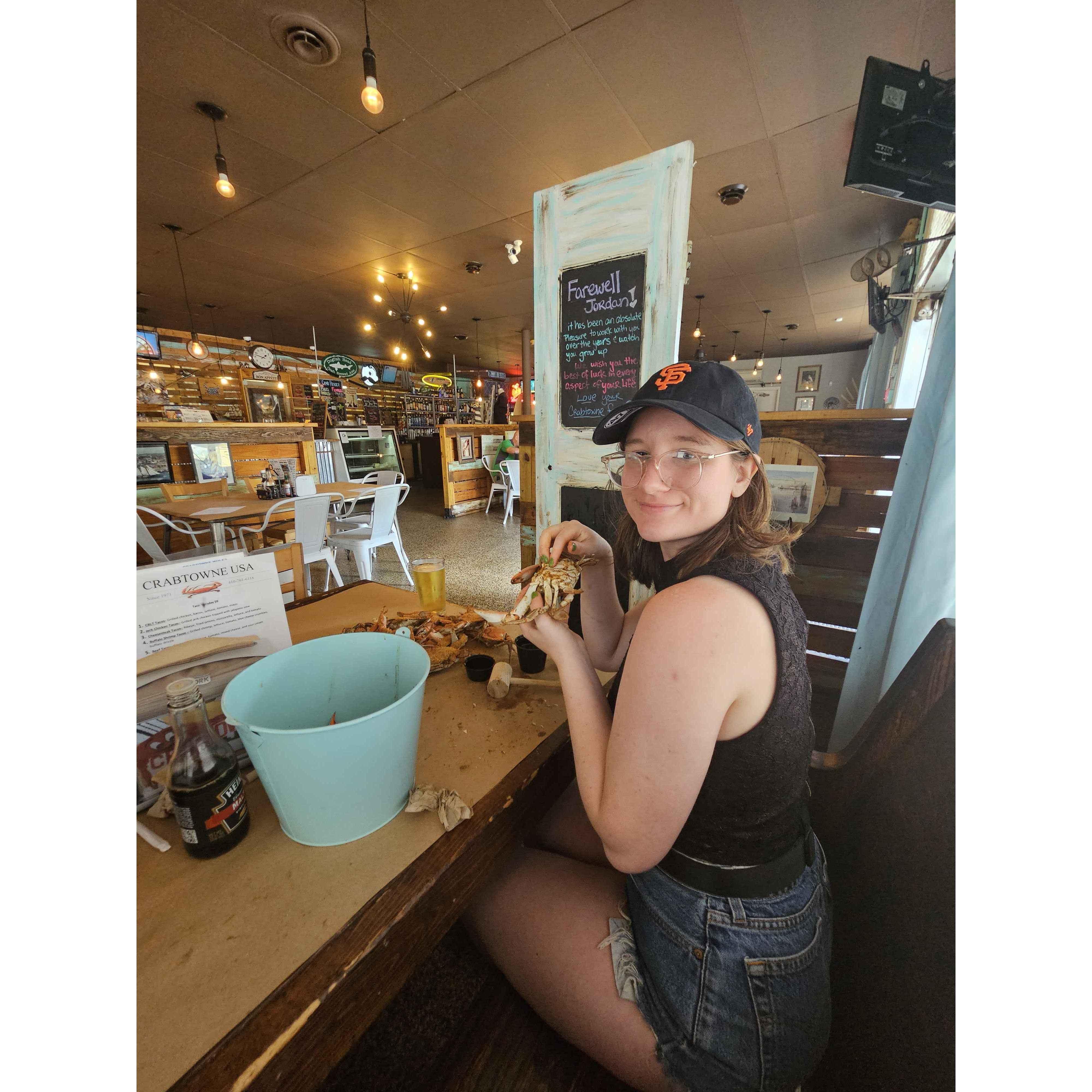 Julia ate 8/12 Maryland Blue Crabs the first time she tried them.