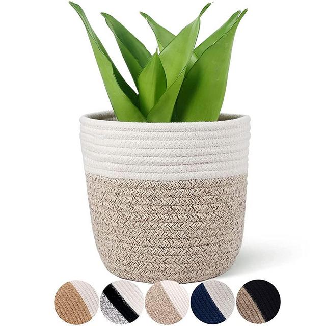 Oradrem Cotton Rope Plant Basket Modern Woven Basket for 6" Flower Pot Floor Indoor Planters,Rustic Home Decor Storage Organizer H6 3/4" x W6 1/2"