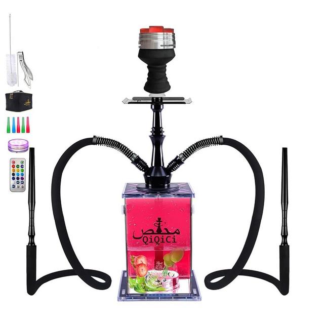 QiQiCi Hookah Set 2 Hose Hookahs Premium Pilot Hookah With Complete Hookah Accessories LED Light Travel Bag Hookah Tips Shisha Hooka