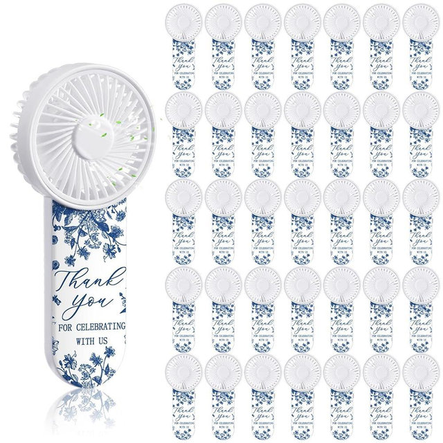 Tujoe 100 Pcs Wedding Handheld Fans for Guests Mini Personal Portable Fans Bulk Thank You for Celebrating with Us Fan for Wedding Bridal Shower Party Favors Summer Travel (Blue and White Porcelain)