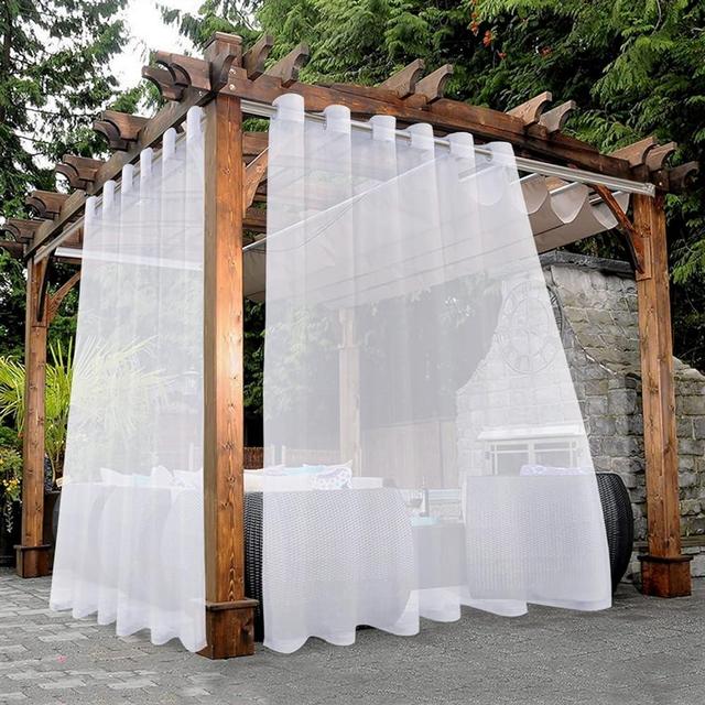 BONZER White Outdoor Sheer Curtains for Patio Waterproof - 2 Panels Wide Grommet Indoor Voile Curtain for Living Room, Bedroom, Porch, Pergola, Cabana, 100 x 84 inch, White