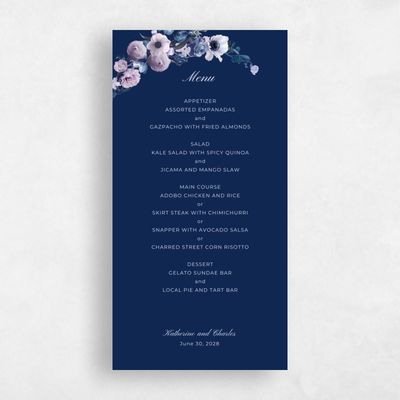 Navy, Blue Wedding Menu - Napa