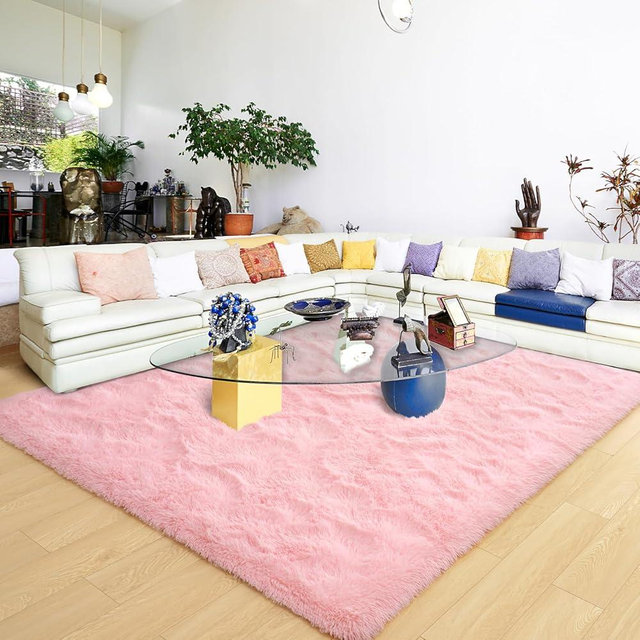 Ultra Soft Pink Rugs for Bedroom 6x9 Feet, Fluffy Shag Area Rugs for Living Room, Large Comfy Furry Rug for Girls Kids Baby Room Decor, Non Slip Nursery Rug Modern Indoor Fuzzy Floor Carpet