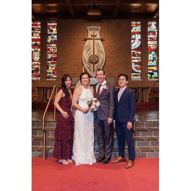 With bride's best person and her husband: Reina and Aaron