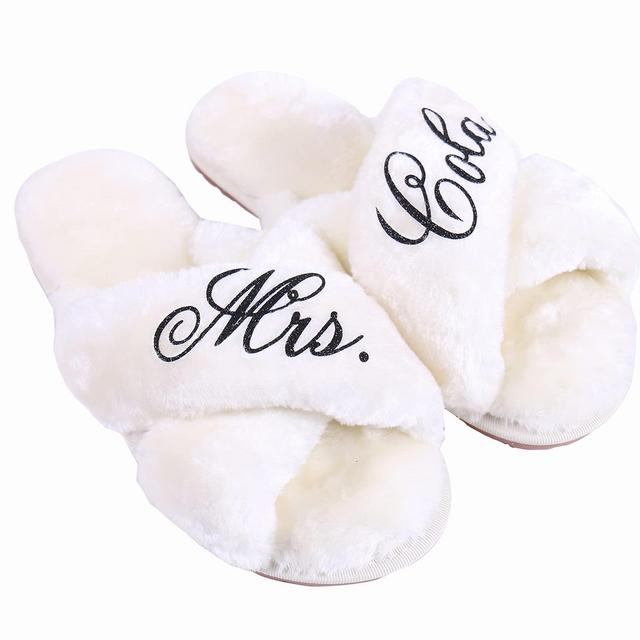 Personalized Bridal Slipper Bridesmaid Gifts Bridal Shower Wedding Bridesmaid Fluffy Bachelorette Hen Fluffy Slide On Girls Night Sleepover