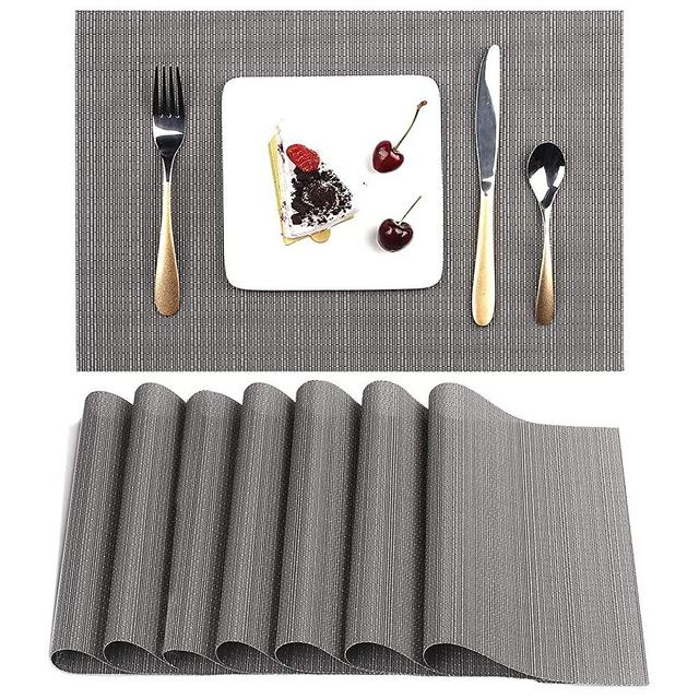 Myir JUN Place Mats, Table Mats Set of 8 Indoor Placemats Washable Non-Slip Heatproof Woven Placemats for Dining Table Fabric Place Mat PVC (Dark Gray, Set of 8)