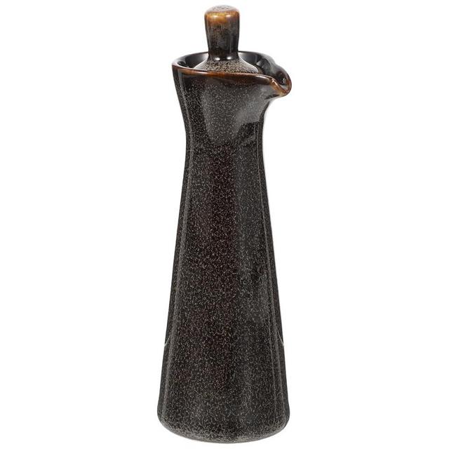 Hemoton Ceramic Oil Bottle Japanese Style Olive Oil Soy Sauce Dispenser Liquid Condiment Cruet Vinegar Pouring Bottle for Home Kitchen Grey