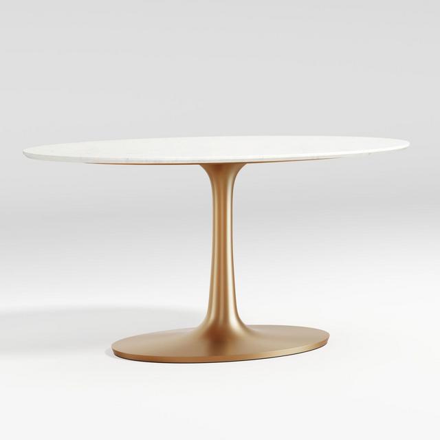Nero Oval White Marble Dining Table with Brass Base