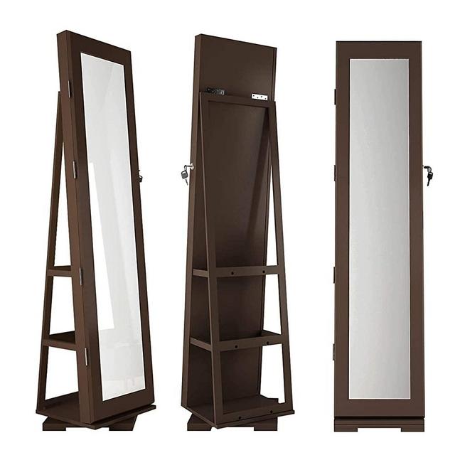 SDHYL Jewelry Box Jewelry Storage Cabinet with Mirror, 360° Rotating Jewelry Organizer Hanging, Full Length Mirror Wooden Jewelry Boxes & Organizers, Jewelry Storage Lockable Armoire with Lock