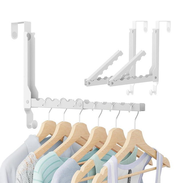 WLCSNG Over the Door Hooks, Extended Over the Door Clothes Hanger with 11 Ridges,Space-Saving Over the Door Rack,Door Hooks for Hanging Clothes,Larger Capacity Over the Door Hanger (2, White(Update))