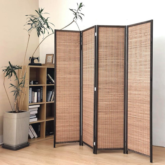 Pawlabay 4 Panel Room Divider Screen,5.6 FT Tall Bamboo Room Divider Folding Privacy Screen,Freestanding Room Divider for Room Seperation,Brown