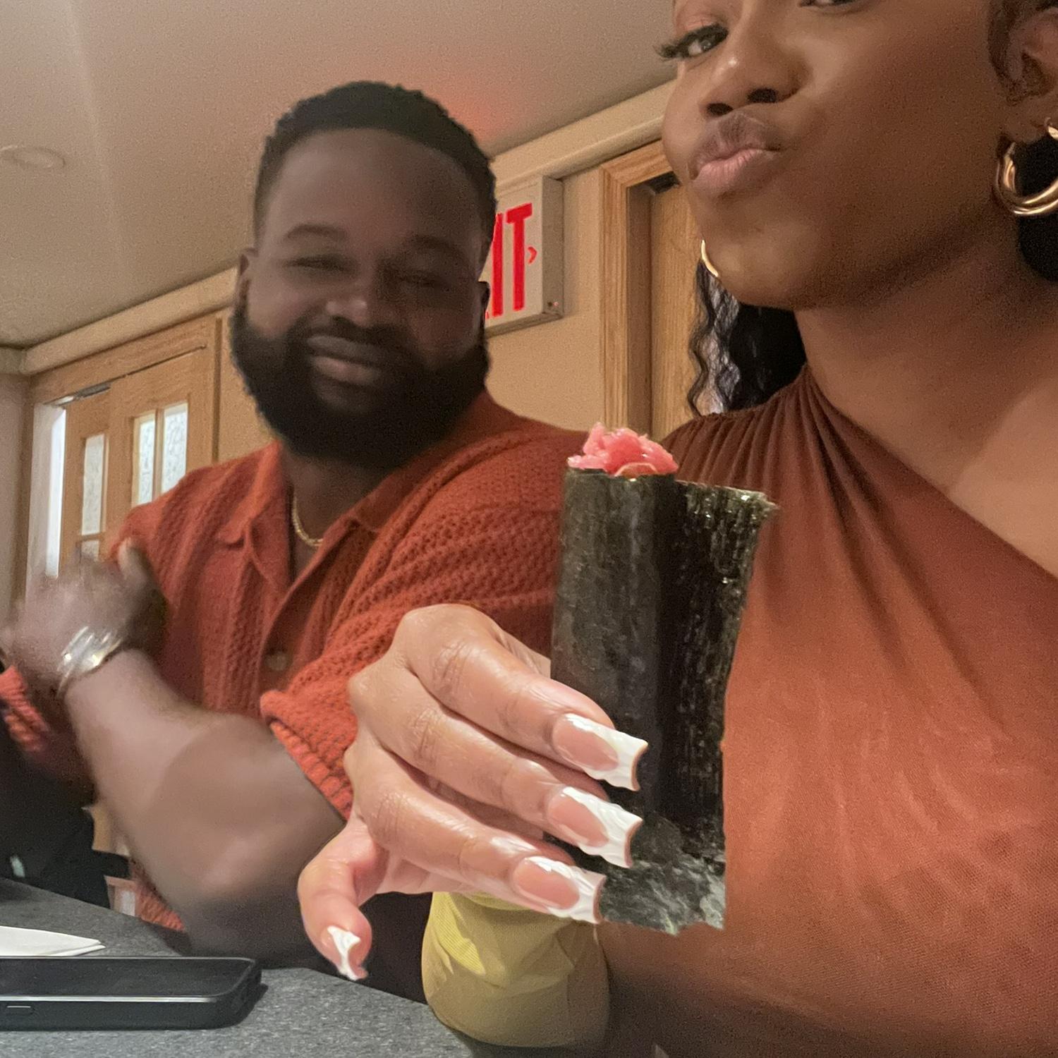 At a sushi making event for Angels Birthday