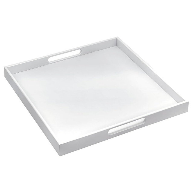 Bam & Boo 20" x 20" x 2" Square Natural Bamboo Ottoman Tray with Handles, White