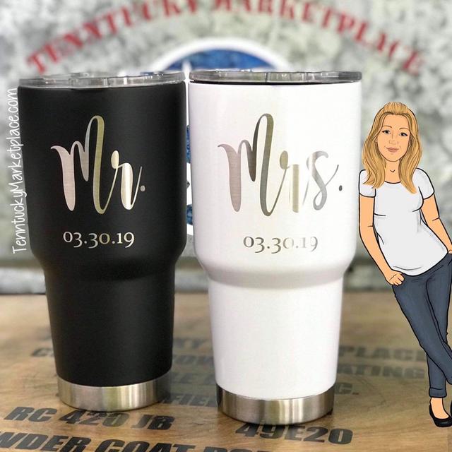 BRIDE and GROOM Tumbler Gift Set | Mr. and Mrs. Wedding Date Tumbler Gift Set | Bridal Shower Gift | Custom Powder Coated 30 oz