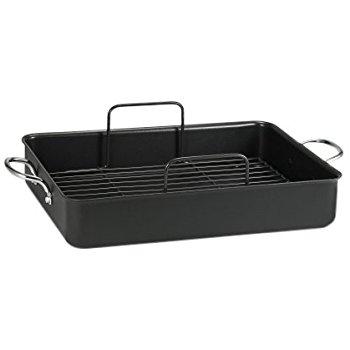 Farberware Nonstick Bakeware 11-Inch x 15-Inch Roaster with Flat Rack, Gray