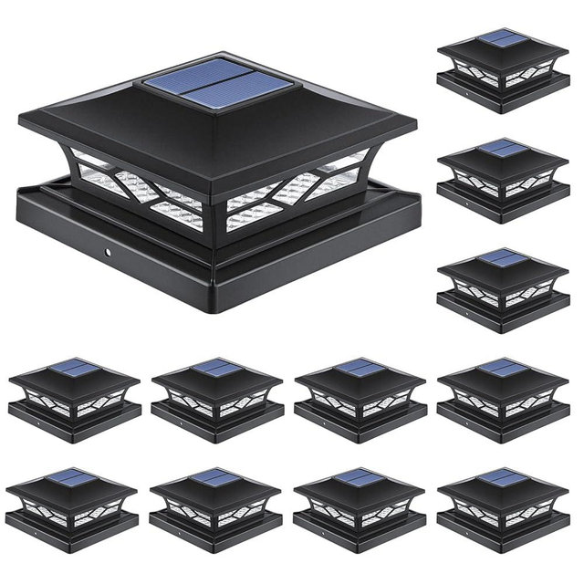 APONUO Solar Post Cap Lights,12 Pack 2-Modes Bright 4x4 Post Solar Lights Auto On Off,Outdoor Waterproof Garden Patio Fence Deck Patio Decor for Fence Deck Post Caps 4x4 6x6 Wood,4x4 Vinyl