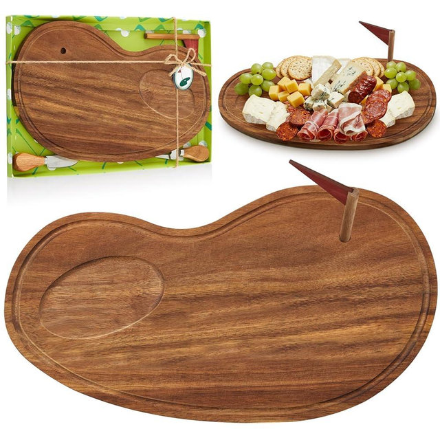 Ziliny Golf Cheese Board Gift Set Party Favor Prizes Charcuterie Wood Board with Knives and Box Father Day Gift for Dad Grandpa Party Tournament Game(Acacia Wood,Golf)