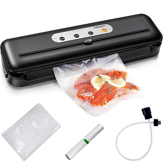 Cromify Vacuum Sealer Machine, Automatic Food Saver with Cutter 80kPa Strong Power One-Touch Safe Operation, Dry Moist Modes, Kit of Rolls&Hose&Replaceable Bags