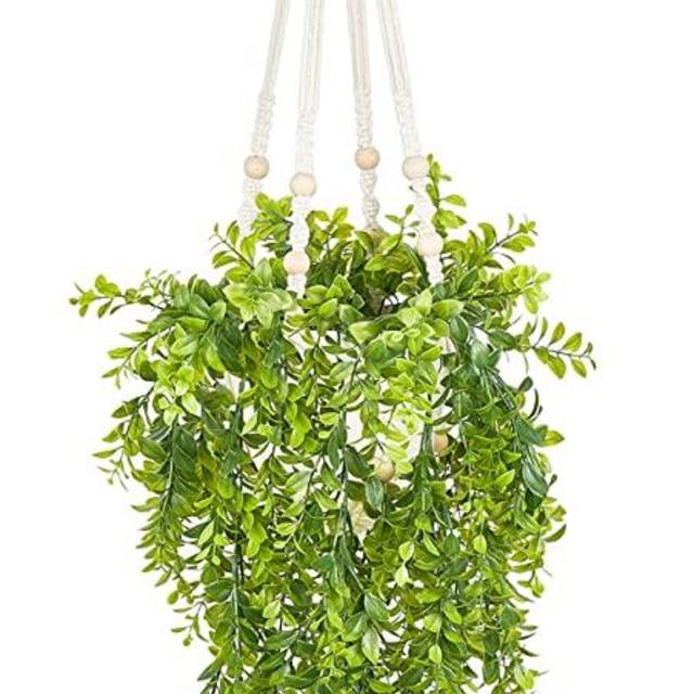 Mkono Fake Hanging Plant with Pot, Artificial Plants for Home Decor Indoor Macrame Plant Hanger with Fake Vines Faux Hanging Planter Greenery for Bedroom Bathroom Office Decoration