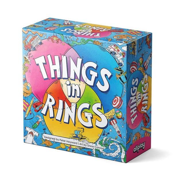 ALLPLAY Things in Rings Board Game - Thinky, Quick-Playing Party Game for Adults and Families - Logic + Deduction Game - 2 to 6+ Players - Big Fun in Small, Travel Game Box (5" x 5" x 2")