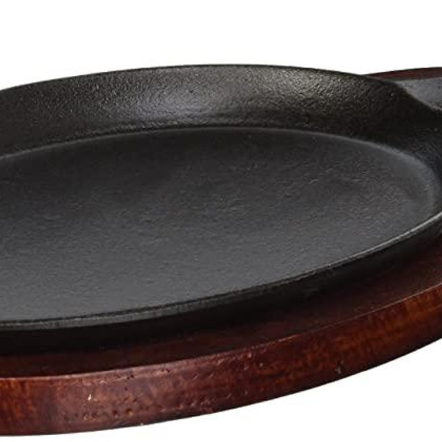 Winco FS-2 2-Piece Cast-Iron Fajita Server Set,Black, Brown,Medium